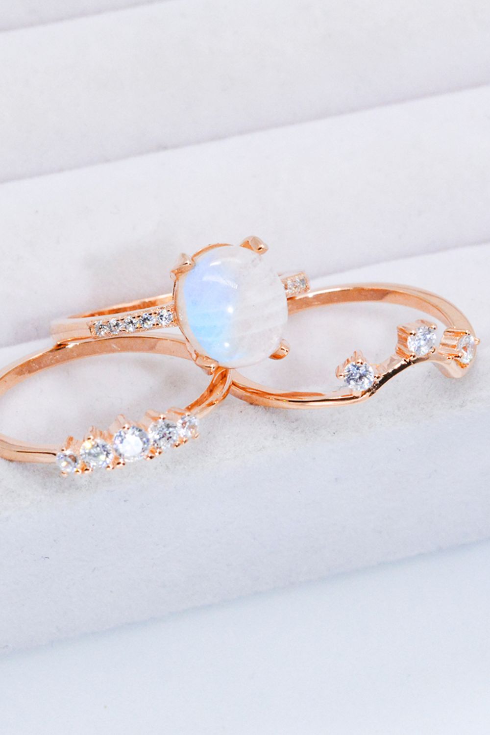 Natural Moonstone and Zircon Three-Piece Ring Set - Cheeky Chic Boutique