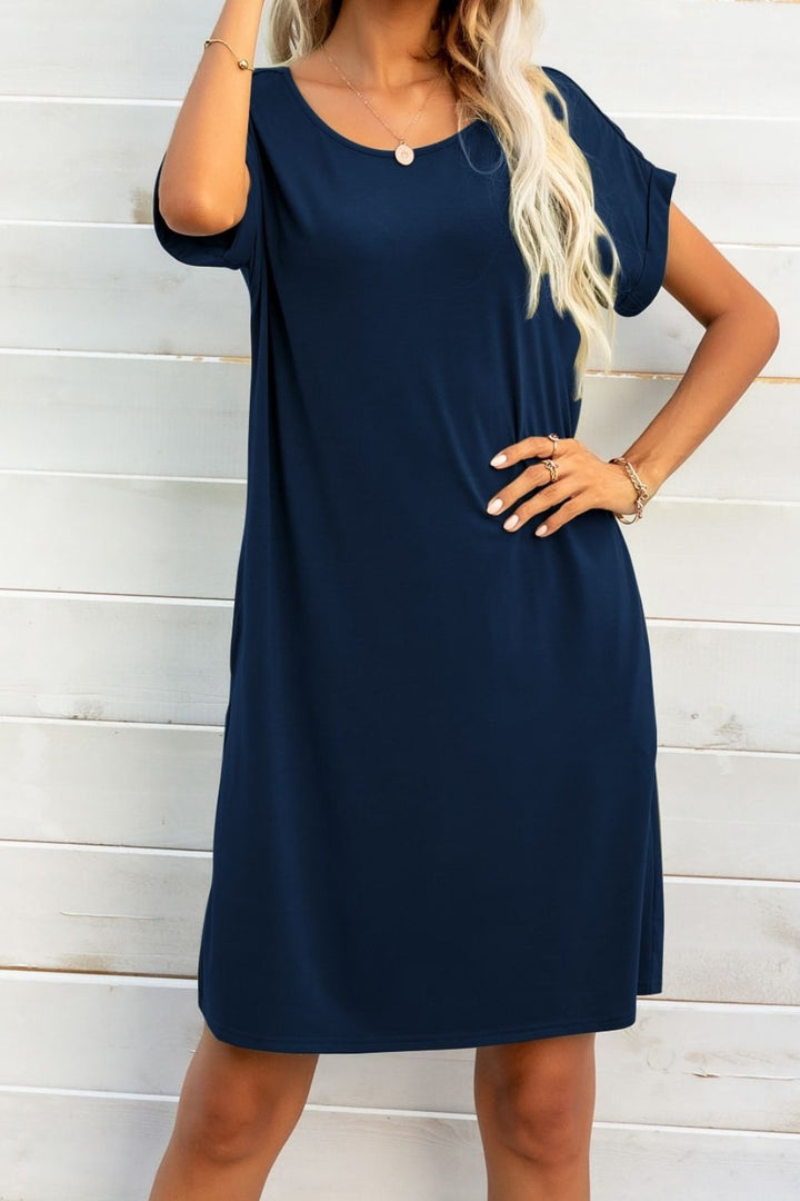 Scoop Neck Short Sleeve Pocket Dress - Cheeky Chic Boutique