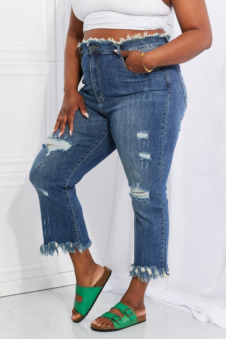 RISEN Full Size Undone Chic Straight Leg Jeans - Cheeky Chic Boutique