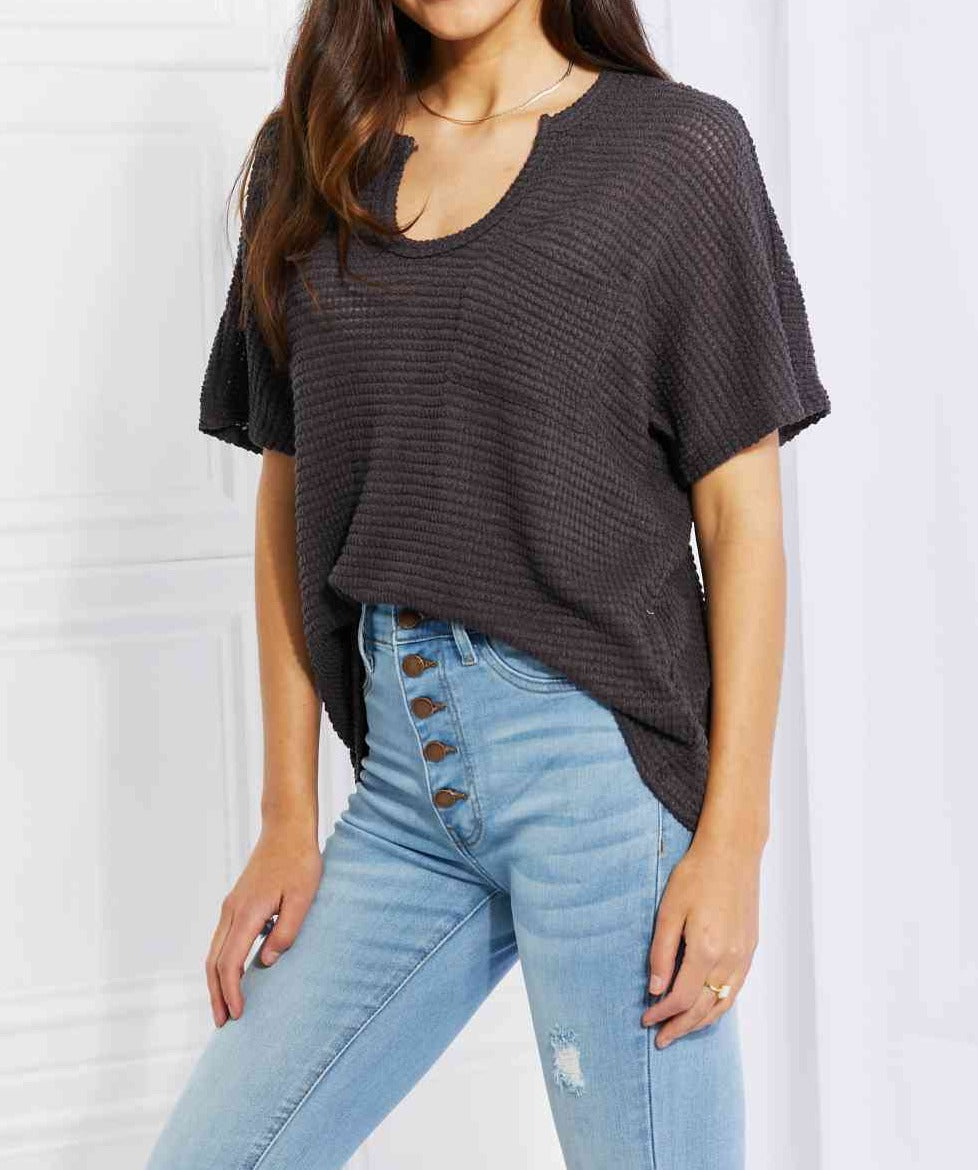 Zenana Full Size Spring It On Keyhole Jacquard Sweater in Gray - Cheeky Chic Boutique