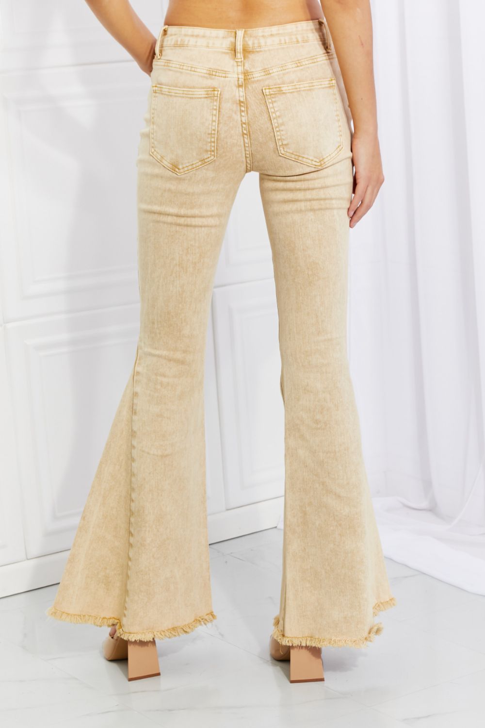Color Theory Flip Side Fray Hem Bell Bottom Jeans in Yellow - Cheeky Chic Boutique