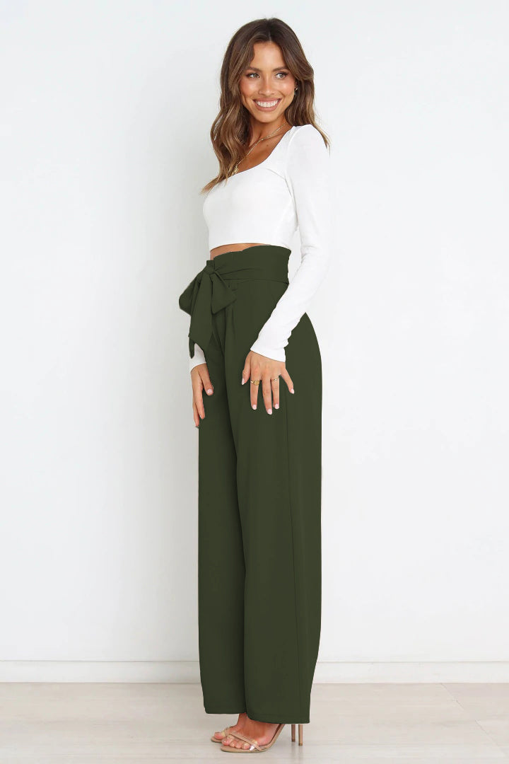 Tie Front Paperbag Wide Leg Pants - Cheeky Chic Boutique
