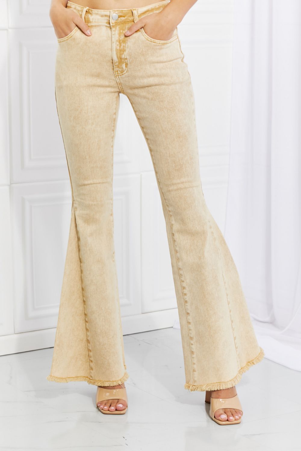Color Theory Flip Side Fray Hem Bell Bottom Jeans in Yellow - Cheeky Chic Boutique