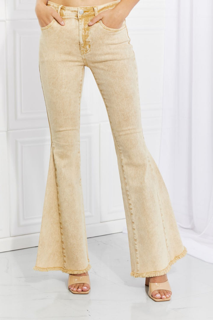 Color Theory Flip Side Fray Hem Bell Bottom Jeans in Yellow - Cheeky Chic Boutique