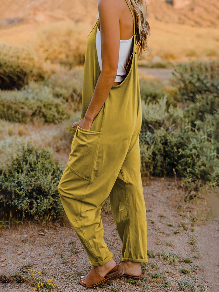 Full Size Sleeveless V-Neck Pocketed Jumpsuit - Cheeky Chic Boutique