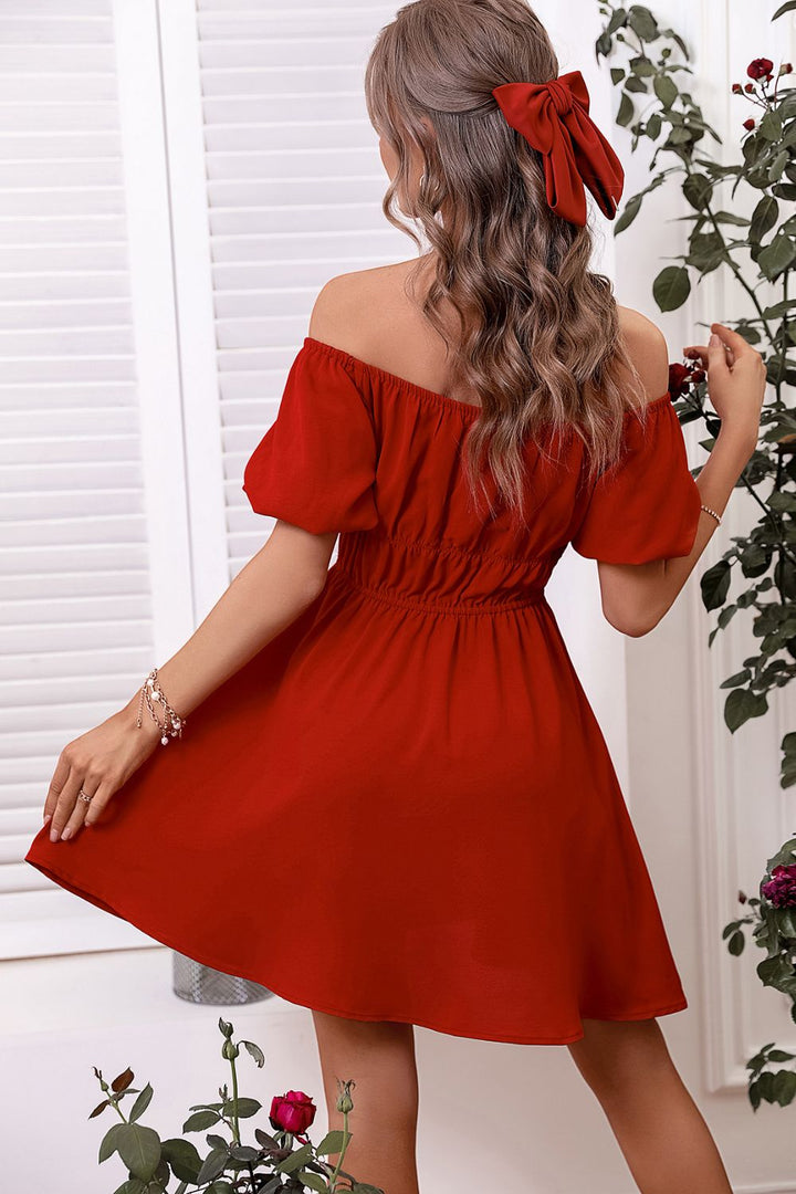 Off-Shoulder A-Line Mini Dress - Cheeky Chic Boutique