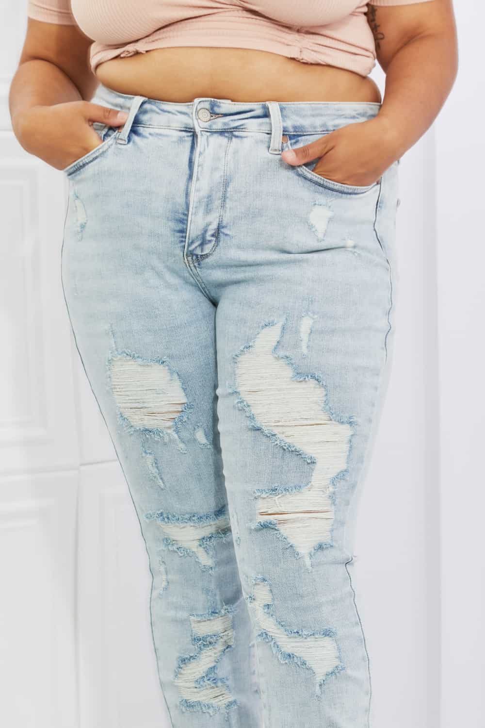 Judy Blue Tiana Full Size High Waisted Distressed Skinny Jeans - Cheeky Chic Boutique
