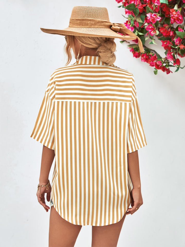 Striped Dropped Shoulder Half Sleeve Shirt - Cheeky Chic Boutique