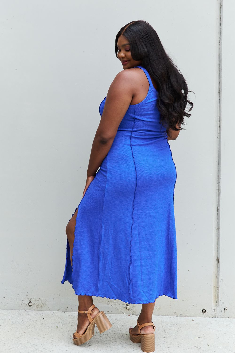 Culture Code Look At Me Full Size Notch Neck Maxi Dress with Slit in Cobalt Blue - Cheeky Chic Boutique