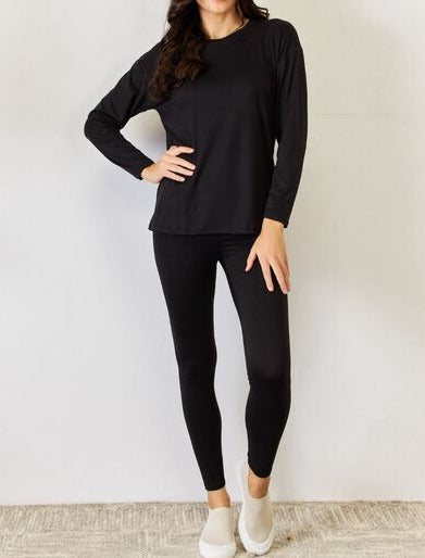 JULIA Round Neck Long Sleeve T-Shirt and Leggings Set - Cheeky Chic Boutique