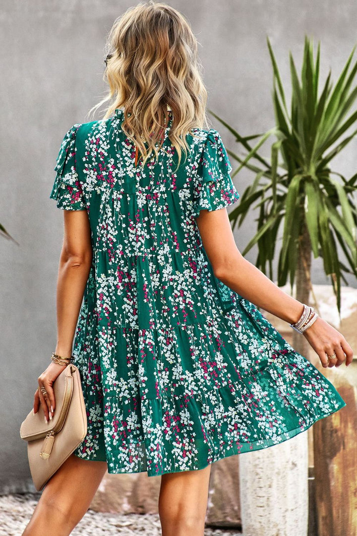 Floral Layered Flutter Sleeve Dress - Cheeky Chic Boutique