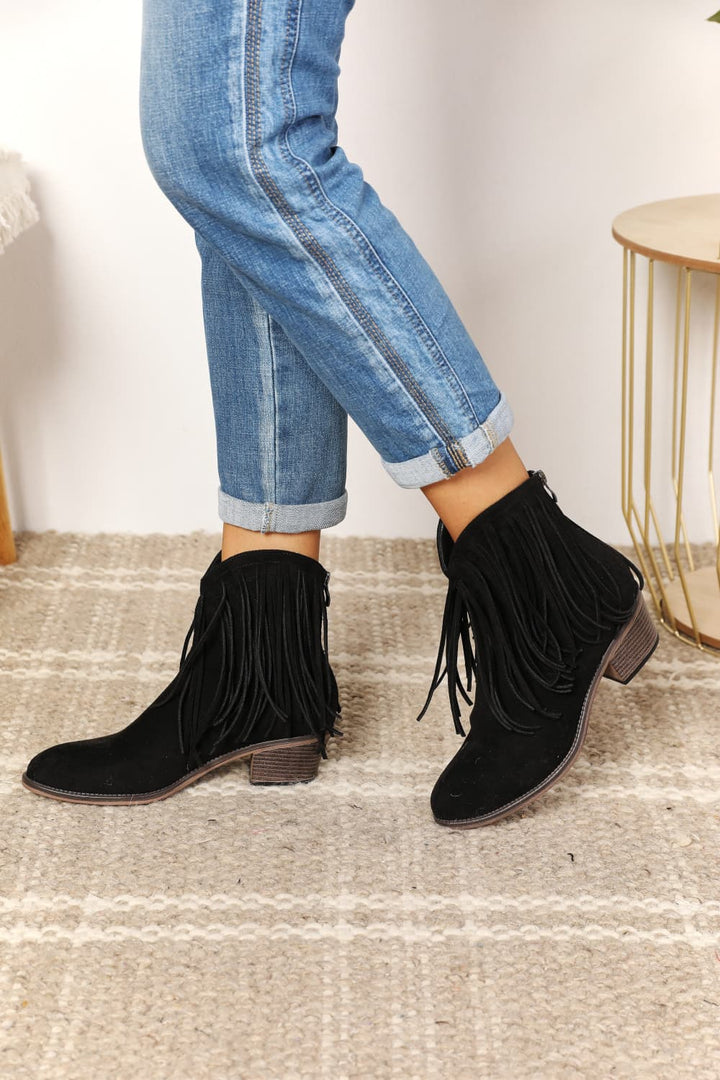 Midnight Cowboy Fringe Ankle Boots - Cheeky Chic Boutique