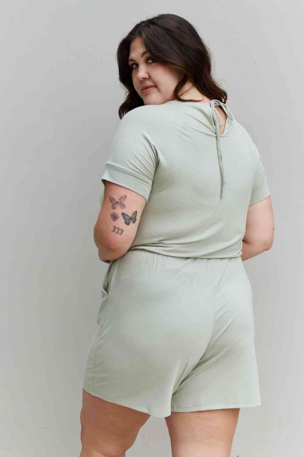 Zenana Chilled Out Full Size Short Sleeve Romper in Light Sage - Cheeky Chic Boutique