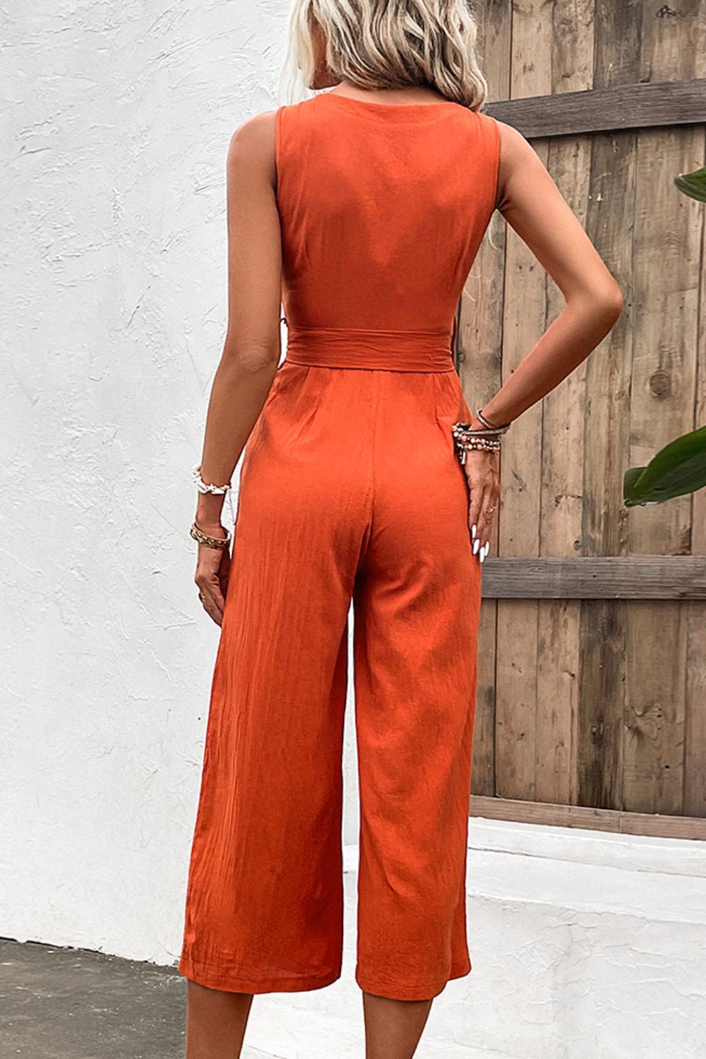 Tie Belt Sleeveless Jumpsuit with Pockets - Cheeky Chic Boutique