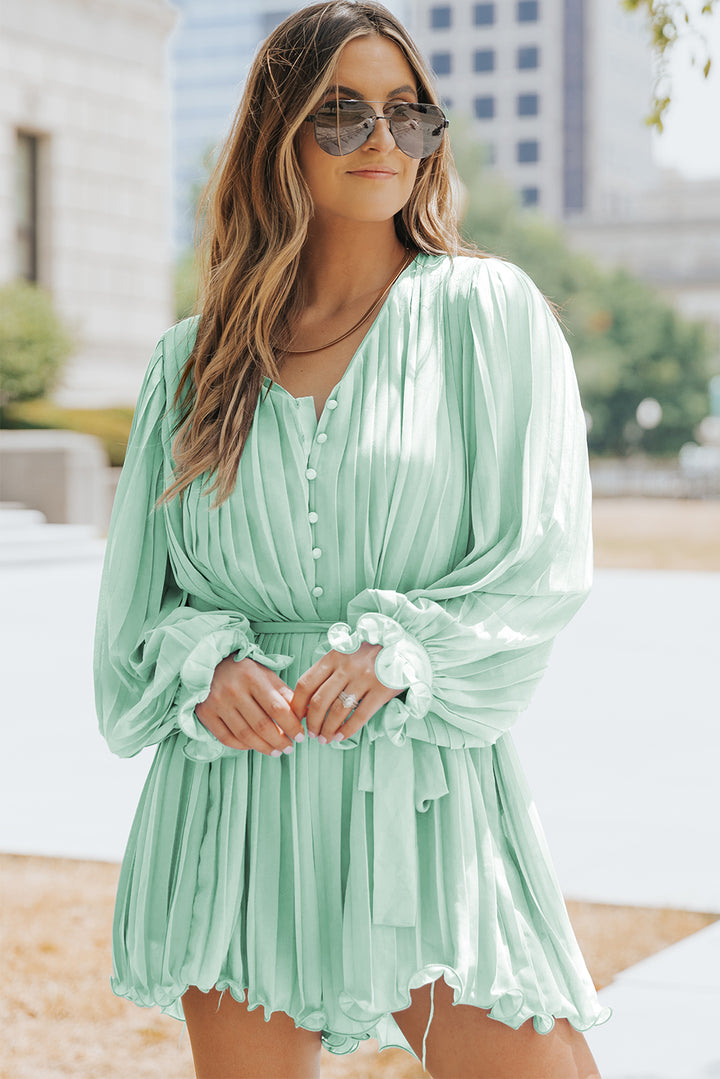PRE-ORDER Pleated Button Front Flounce Sleeve Romper - Cheeky Chic Boutique
