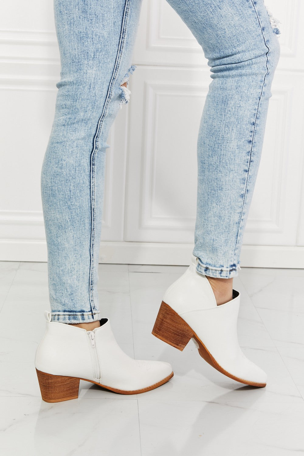 MMShoes Trust Yourself Embroidered Crossover Cowboy Bootie in White - Cheeky Chic Boutique