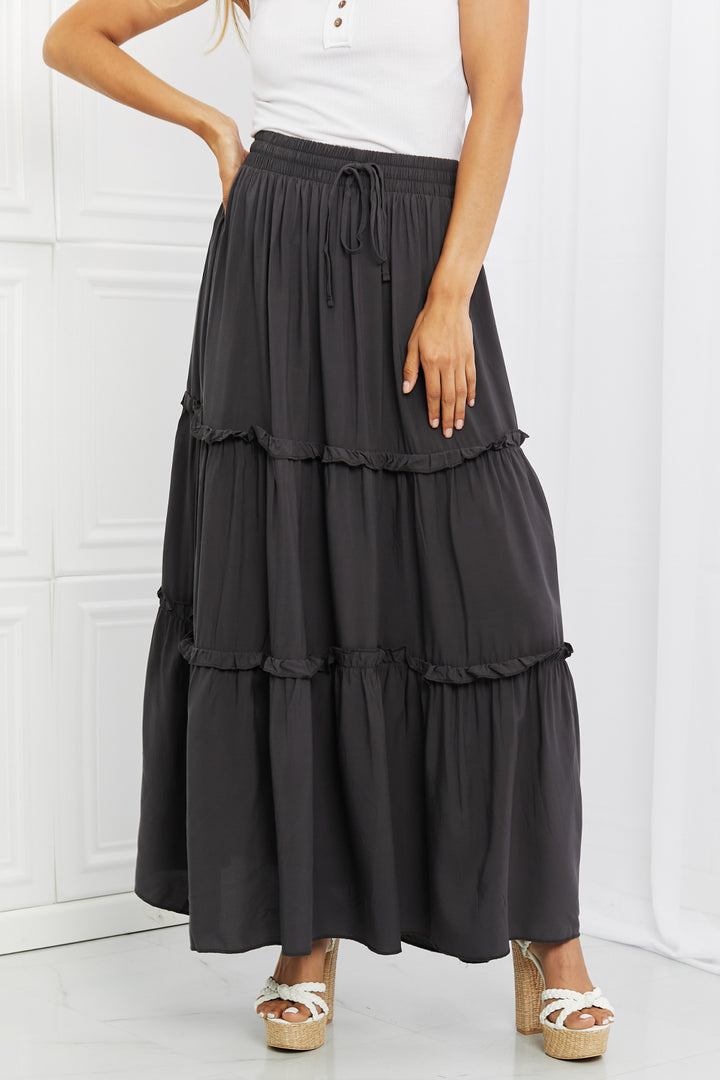 Zenana Summer Days Full Size Ruffled Maxi Skirt in Ash Grey - Cheeky Chic Boutique