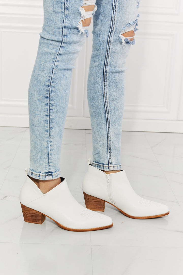 MMShoes Trust Yourself Embroidered Crossover Cowboy Bootie in White - Cheeky Chic Boutique