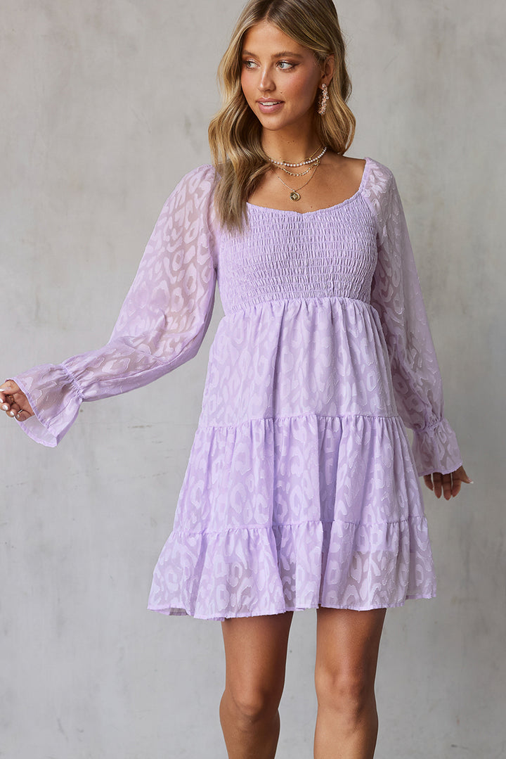 PRE-ORDER Leopard Applique Flounce Sleeve Smocked Tiered Dress - Cheeky Chic Boutique