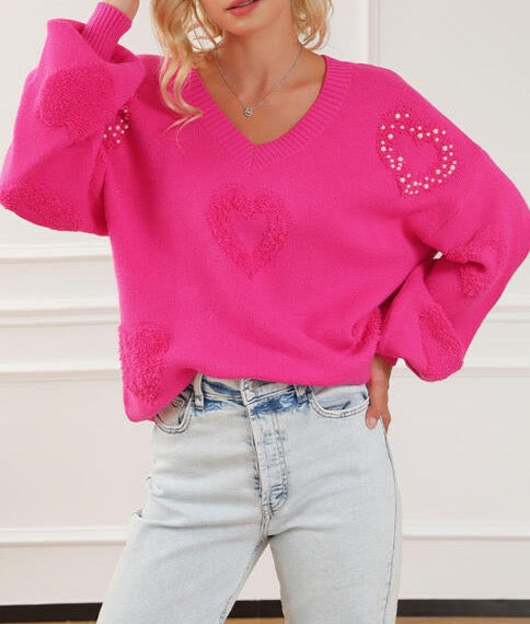 A Little Less Conversation Pearl Hearts Sweater - Cheeky Chic Boutique