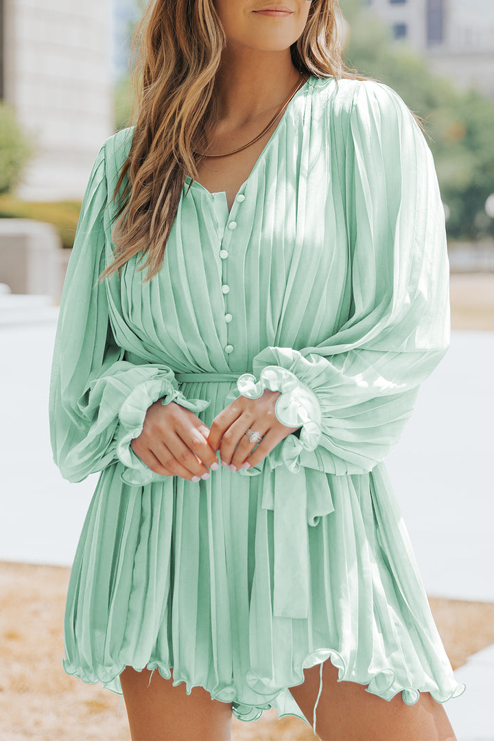 PRE-ORDER Pleated Button Front Flounce Sleeve Romper - Cheeky Chic Boutique
