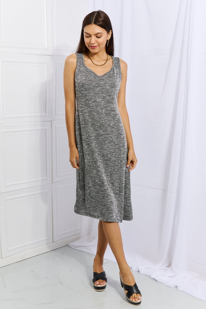 Meet Me Halfway Charcoal Midi Dress - Cheeky Chic Boutique