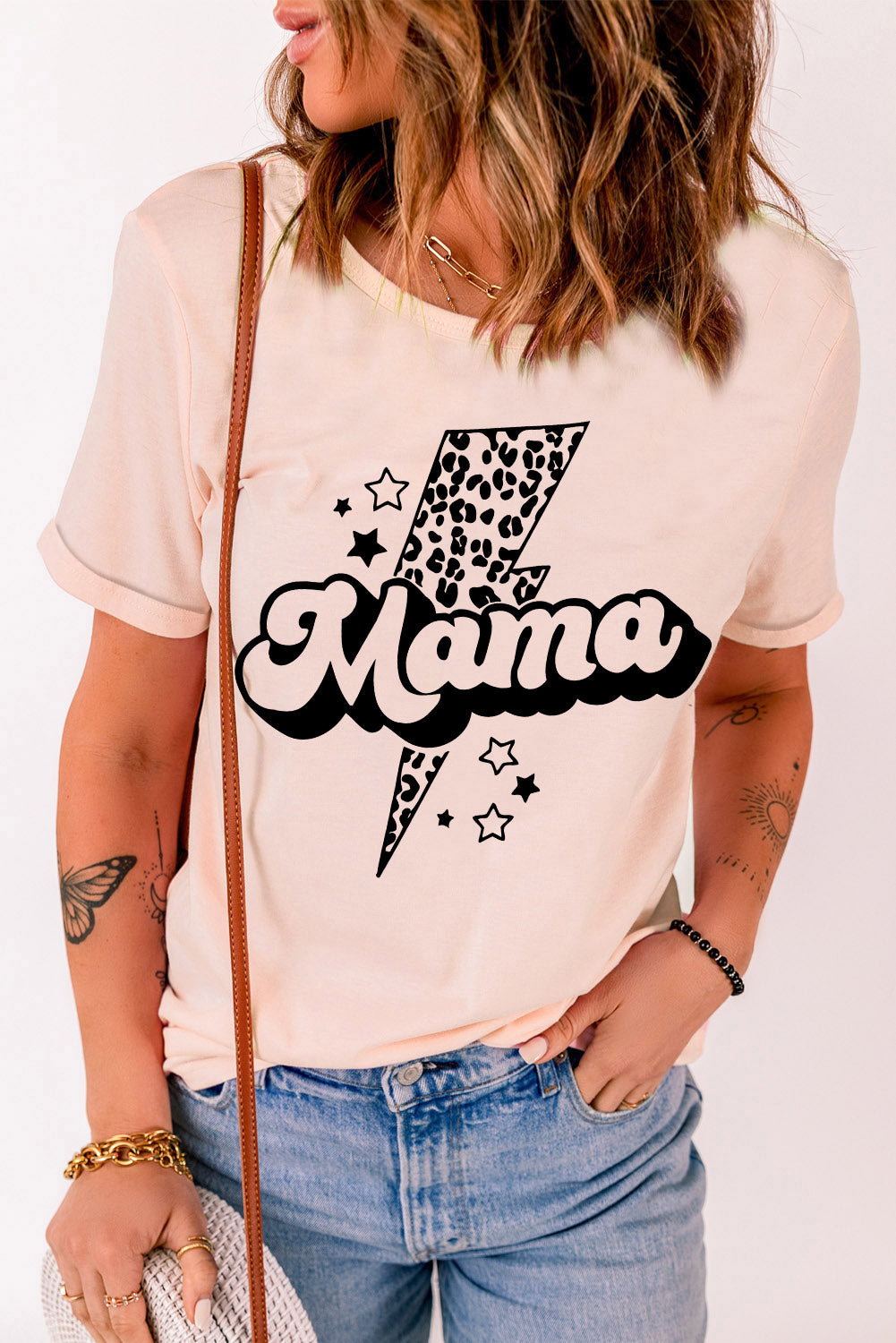 MAMA Lightning Graphic Round Neck Tee - Cheeky Chic Boutique