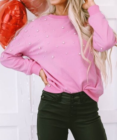 Pearl Round Neck Dropped Shoulder Sweatshirt - Cheeky Chic Boutique