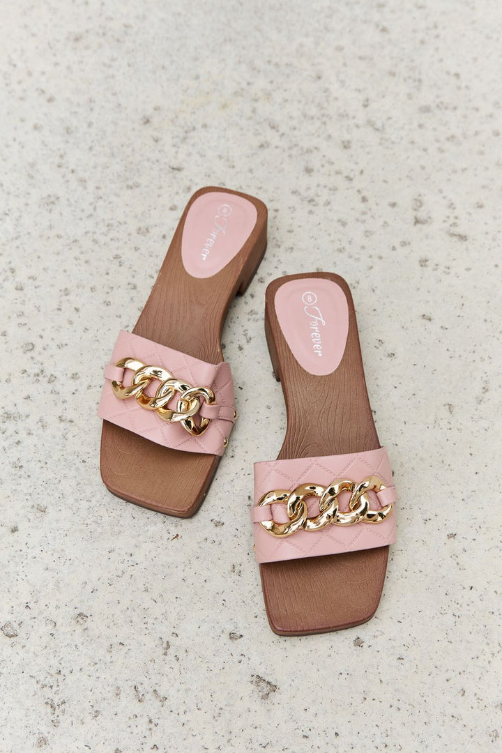 Forever Link Square Toe Chain Detail Clog Sandal in Blush - Cheeky Chic Boutique