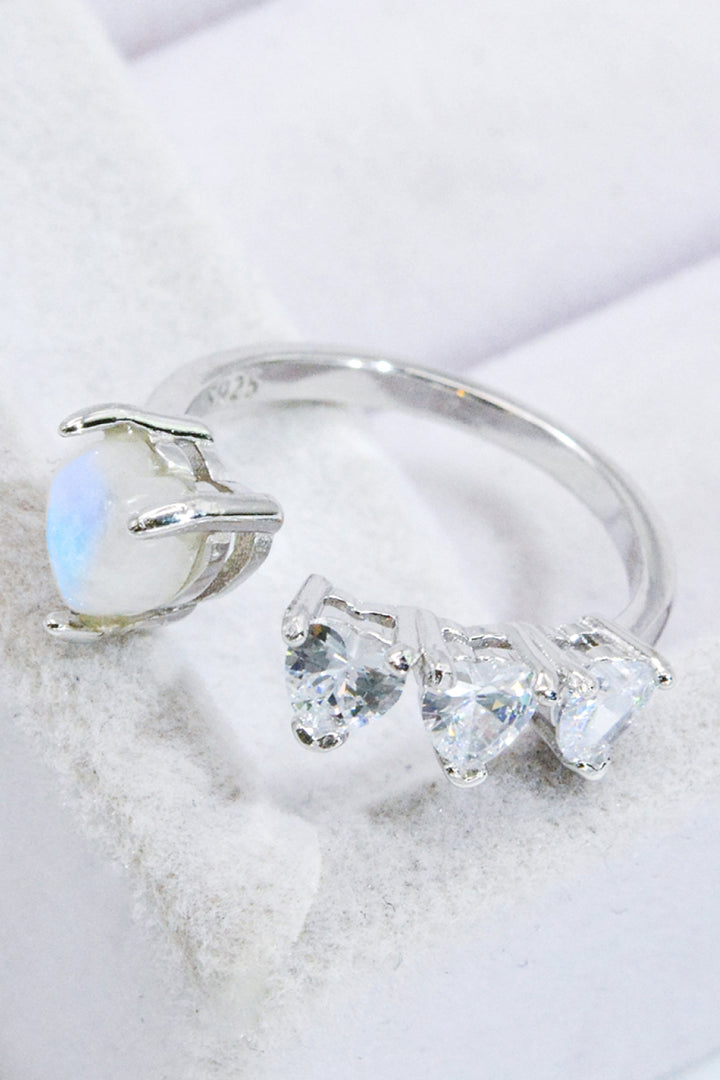 Natural Moonstone and Zircon Heart Open Ring - Cheeky Chic Boutique