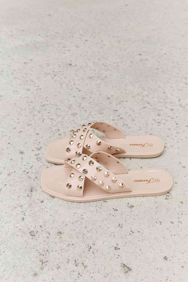 Forever Link Studded Cross Strap Slide Sandal - Cheeky Chic Boutique