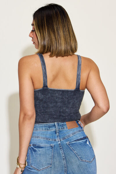 Malibu Ribbed Washed Square Neck Tank - Cheeky Chic Boutique