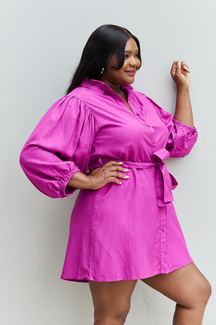 Hello Darling Half Sleeve Belted Mini Dress in Magenta - Cheeky Chic Boutique