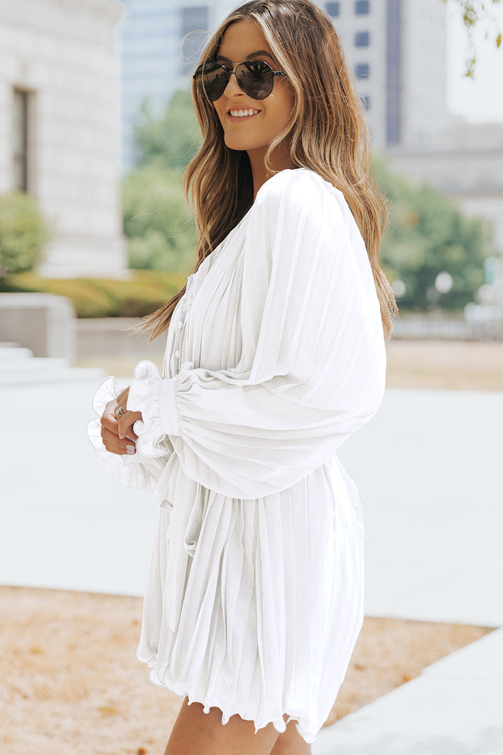 PRE-ORDER Pleated Button Front Flounce Sleeve Romper - Cheeky Chic Boutique