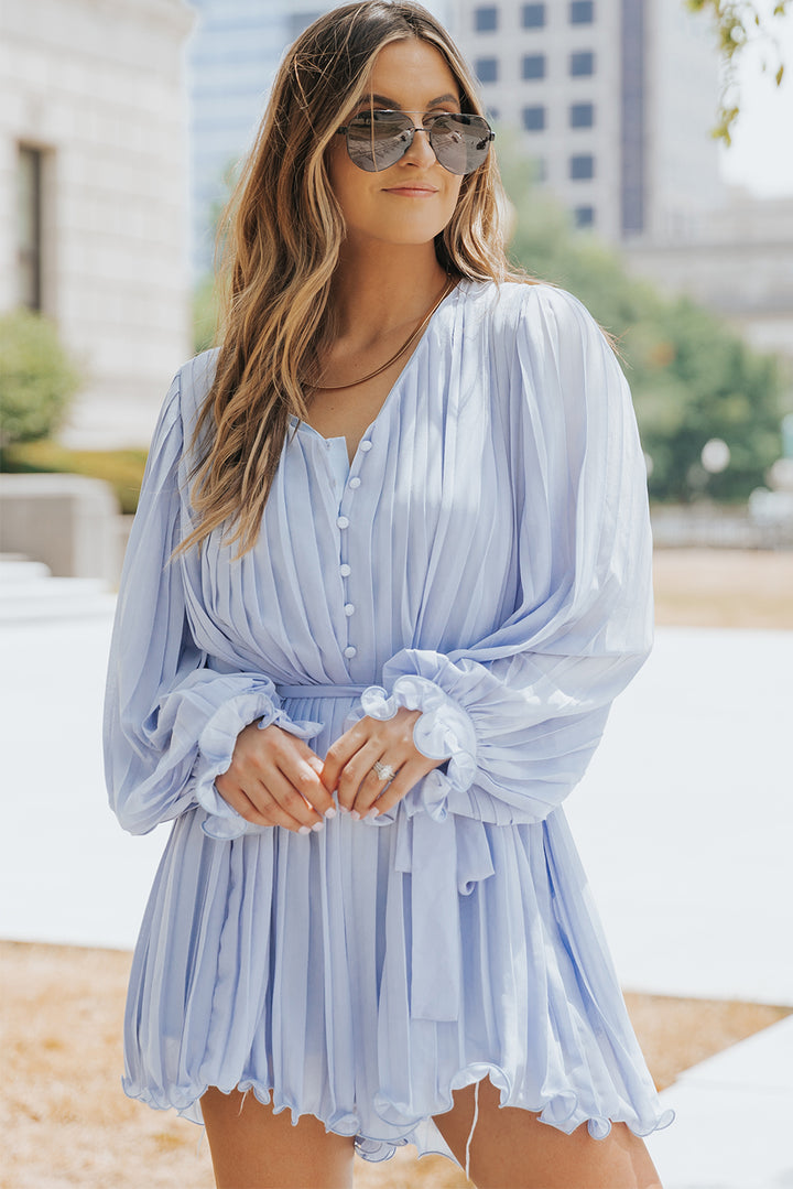 PRE-ORDER Pleated Button Front Flounce Sleeve Romper - Cheeky Chic Boutique