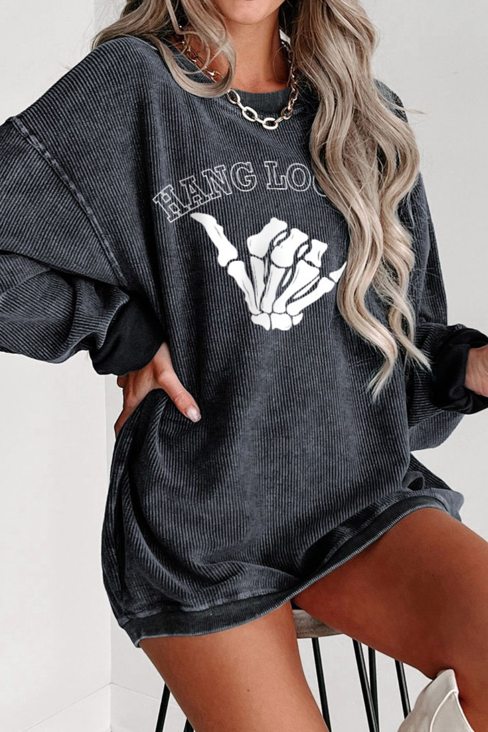 Hang Loose Skeleton Graphic Sweatshirt - Cheeky Chic Boutique