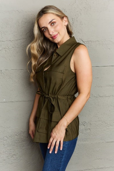 Ninexis Follow The Light Sleeveless Collared Button Down Top - Cheeky Chic Boutique