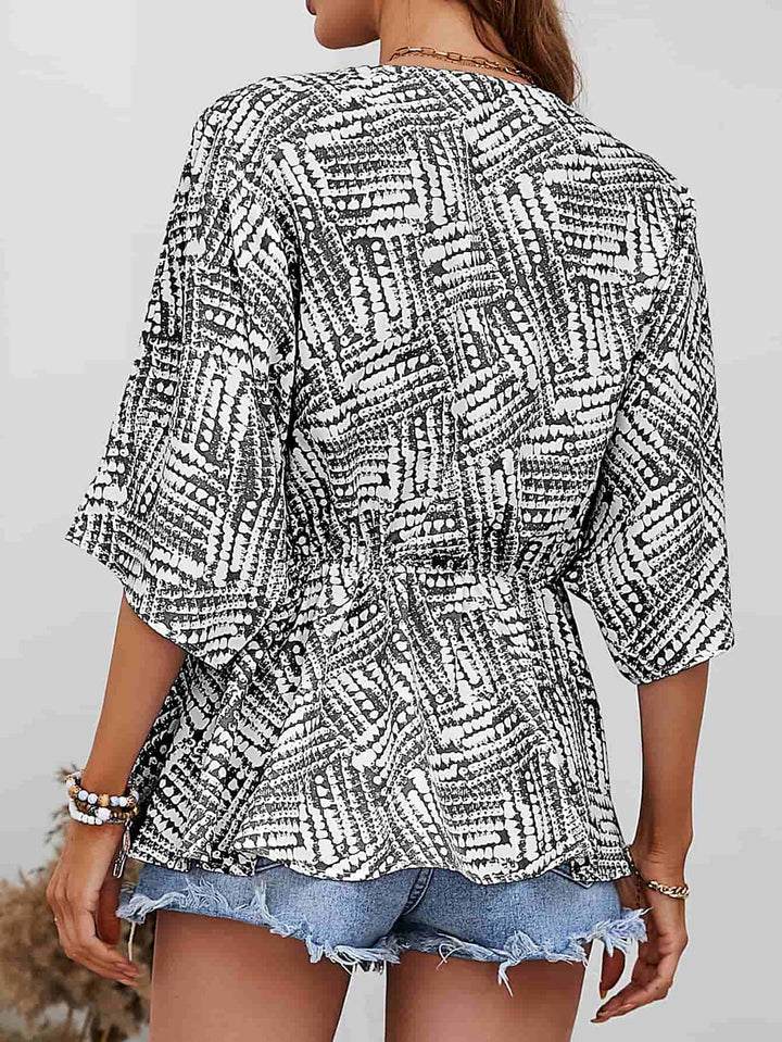 Printed V-Neck Dolman Sleeve Blouse - Cheeky Chic Boutique