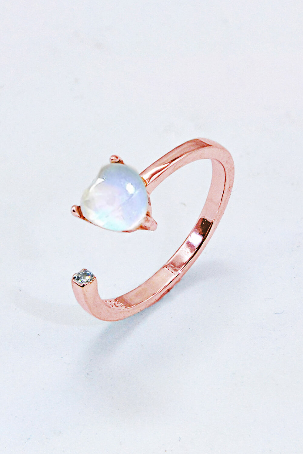 Inlaid Moonstone Heart Adjustable Open Ring - Cheeky Chic Boutique