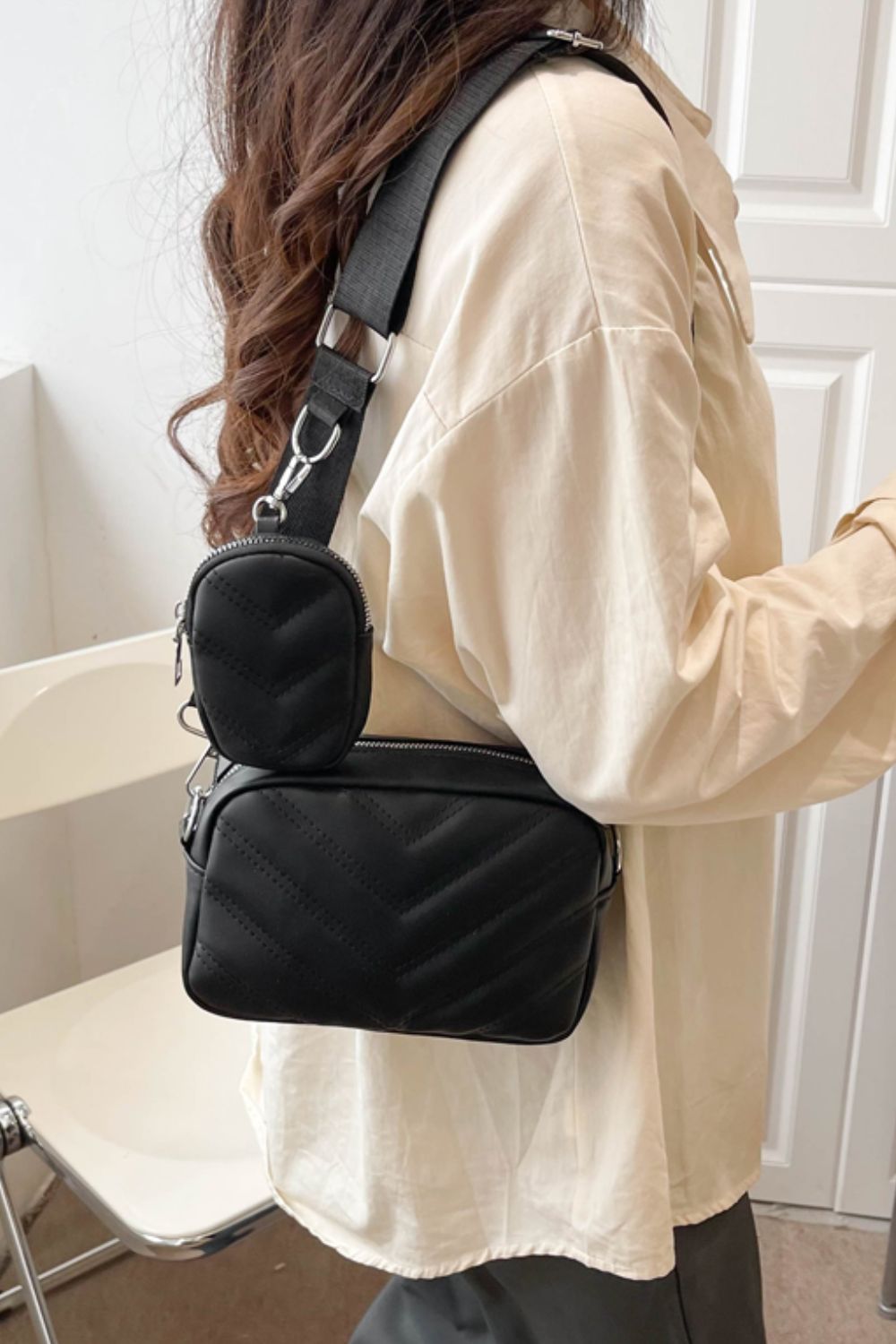 PU Leather Shoulder Bag with Small Purse - Cheeky Chic Boutique