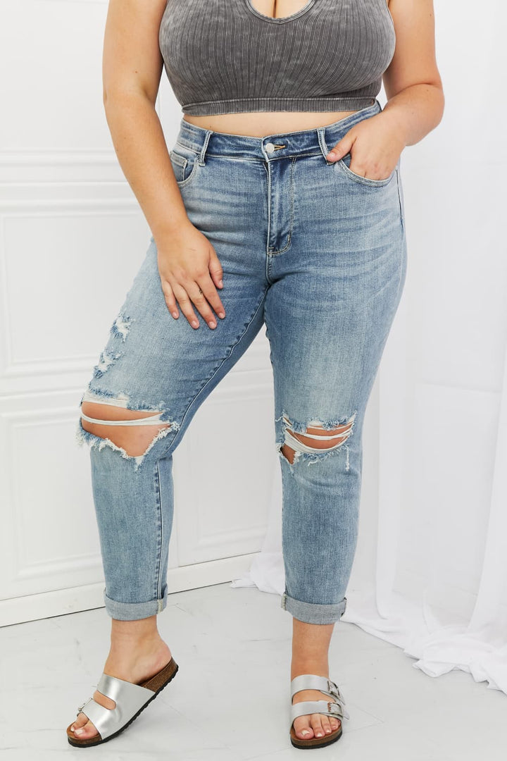 Judy Blue Malia Full Size Mid Rise Boyfriend Jeans - Cheeky Chic Boutique
