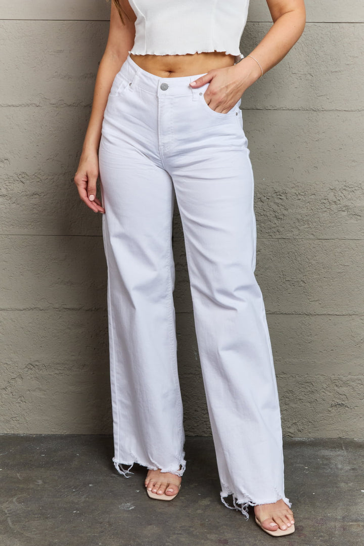 RISEN Raelene Full Size High Waist Wide Leg Jeans in White - Cheeky Chic Boutique