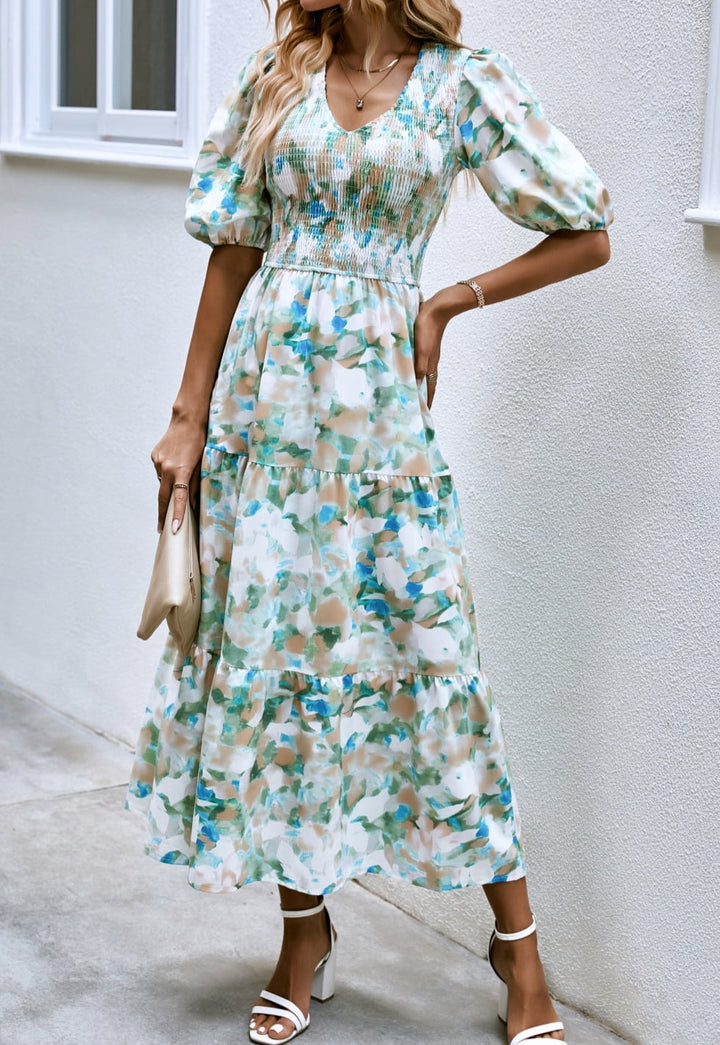 Watercolor Falls Midi Dress - Cheeky Chic Boutique