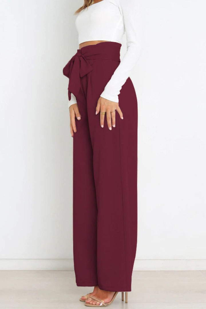 Tie Front Paperbag Wide Leg Pants - Cheeky Chic Boutique