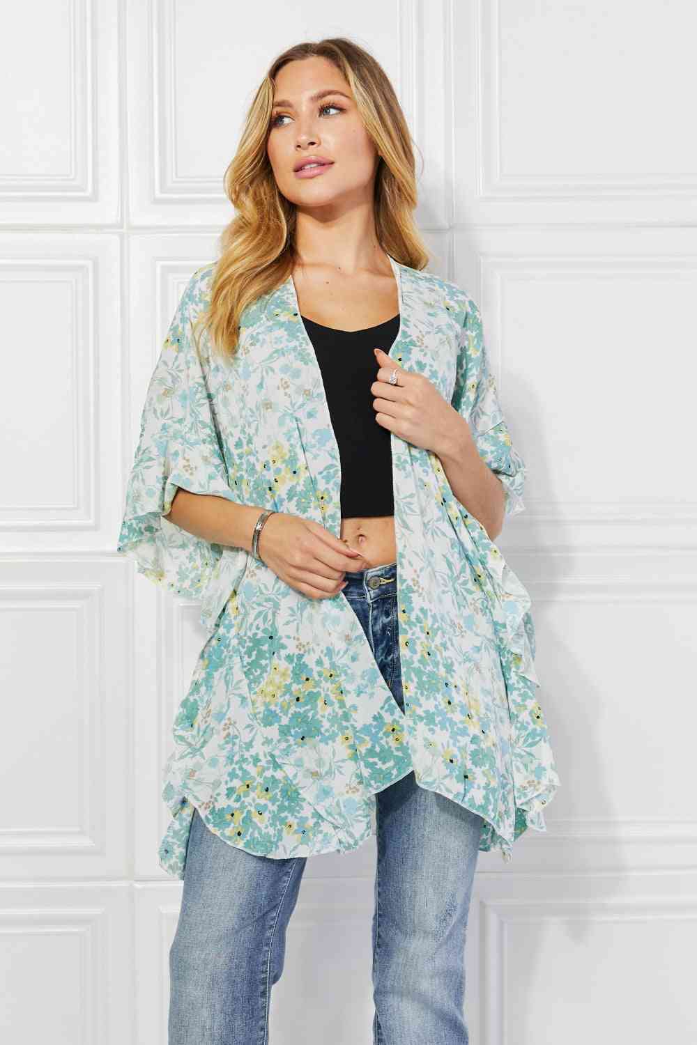 Justin Taylor Fields of Poppy Floral Kimono in Green - Cheeky Chic Boutique