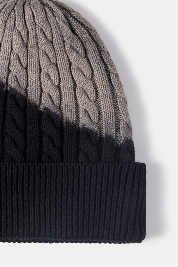 Contrast Tie-Dye Cable-Knit Cuffed Beanie - Cheeky Chic Boutique