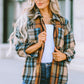 Plaid Curved Hem Shirt Jacket with Breast Pockets - Cheeky Chic Boutique