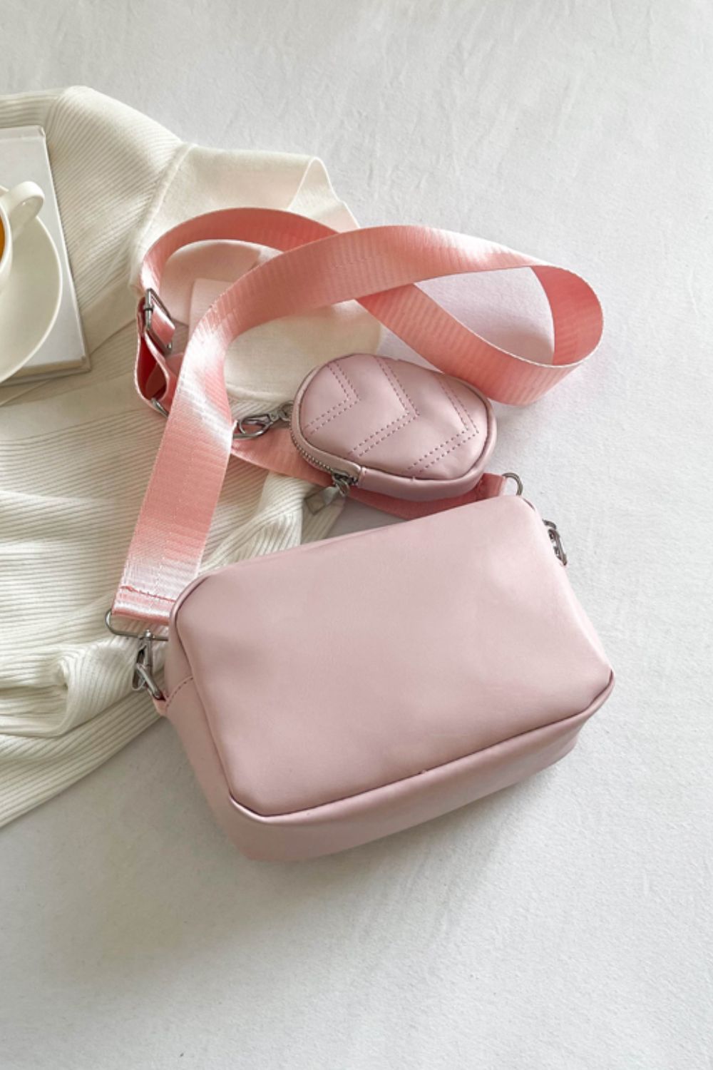 PU Leather Shoulder Bag with Small Purse - Cheeky Chic Boutique