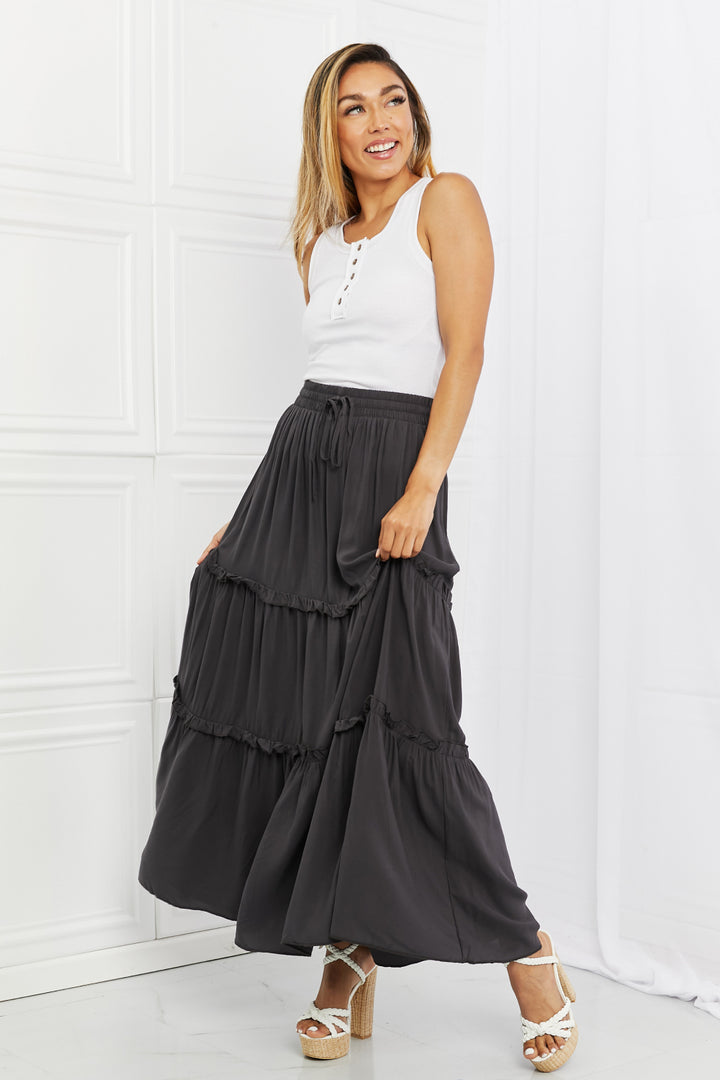 Zenana Summer Days Full Size Ruffled Maxi Skirt in Ash Grey - Cheeky Chic Boutique