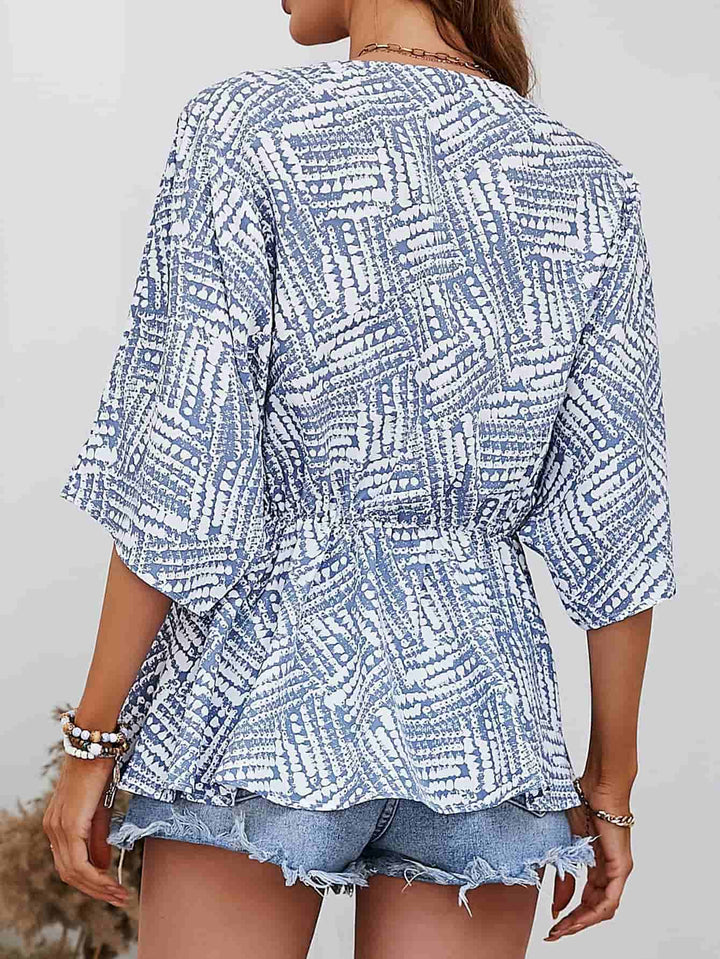 Printed V-Neck Dolman Sleeve Blouse - Cheeky Chic Boutique